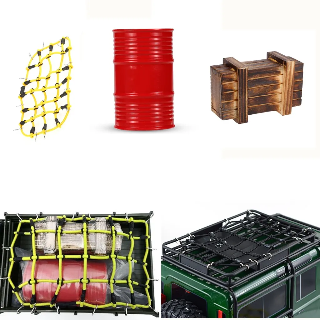 

1/10 RC Crawler Car Roof Rack with Fixed Luggage Net & Mini Oil Tank & Crate