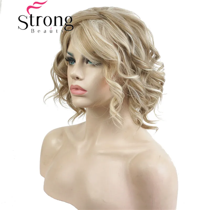 StrongBeauty Короткие Волнистые Ombre блонд Высокая жара ОК полный синтетический парик женские парики