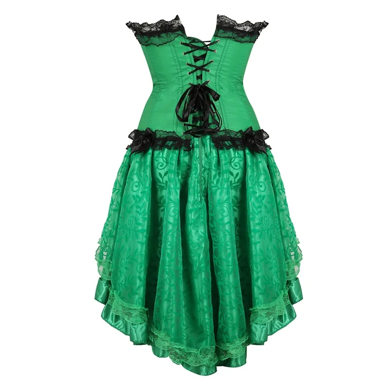 Женское зеленое корсетное платье набор Бурлеск винтажный бант на шнуровке корсеты и бюстье стимпанк юбка костюм для косплея размера плюс 6XL