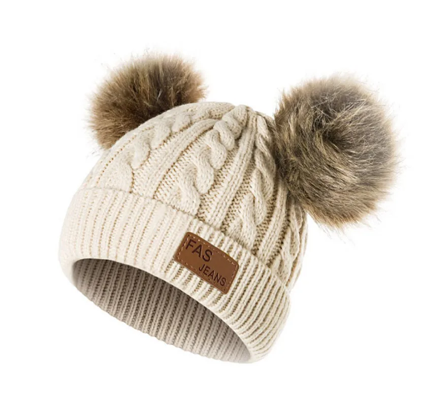 

Winter Hat Baby Soft Warm Double Ball Children's Wool Hat Twist Wool Ball Baby Knitted Cap Elasticity Autumn Hats For Kids 2019