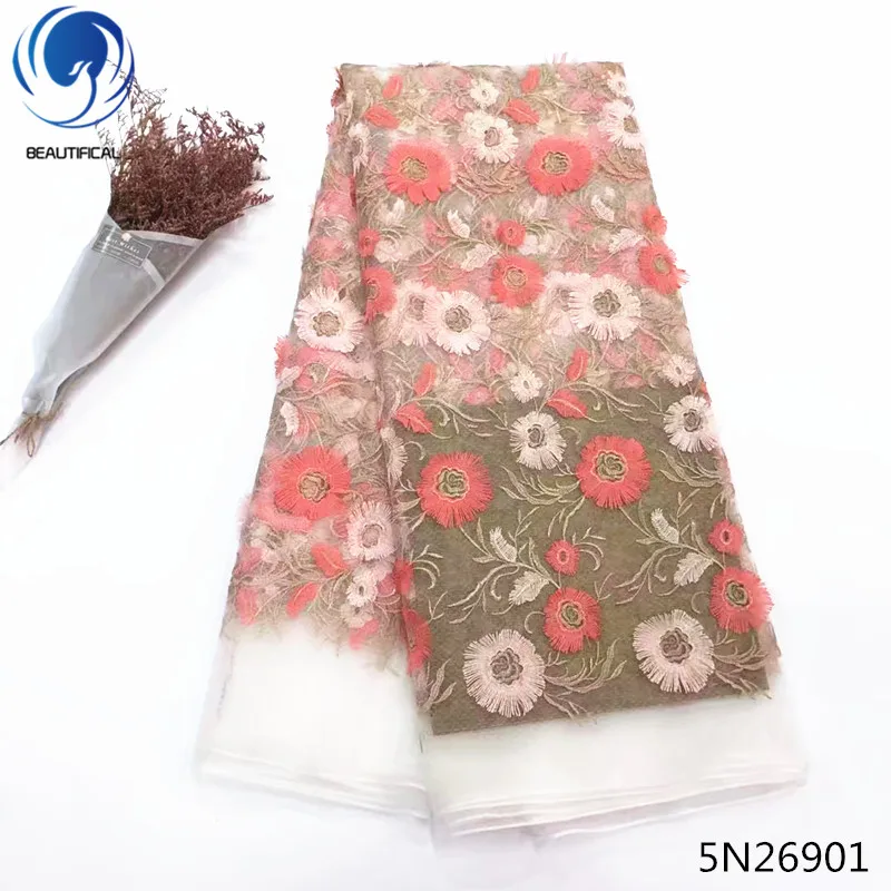 

Beautifical 3d lace fabric 5 yards white mesh lace fabric embroidery french lace fabric high quality 2018 latest design 5N269