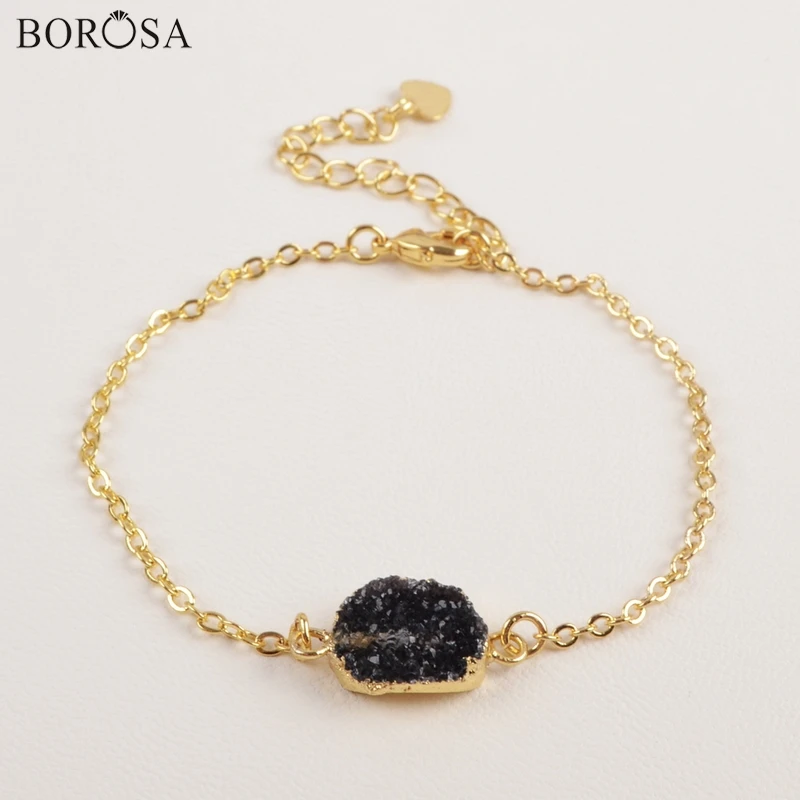 

BOROSA Freeform Rainbow Agates Druzy Connector Bracelet Women Charms Chain Bracelet Best Gifts CL185