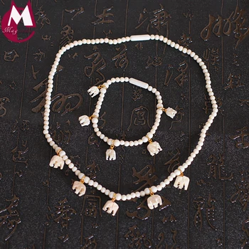 

3MM Round Beads Chain Necklace Natural Stone Handmade Animal Elephant Charm Bracelet For Women Enamel Silver 925 Jewelry Set