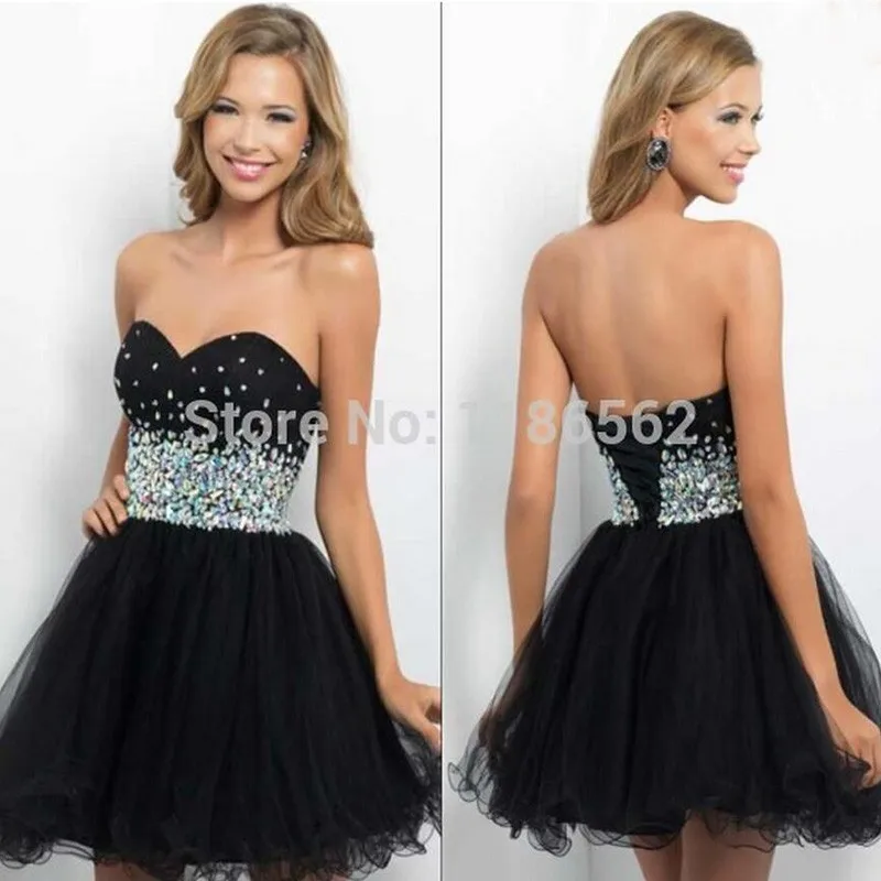 Black Sweetheart Cocktail Gowns Lace Up Back Short Crystals Homecoming Dresses Beaded For Girls | Свадьбы и торжества
