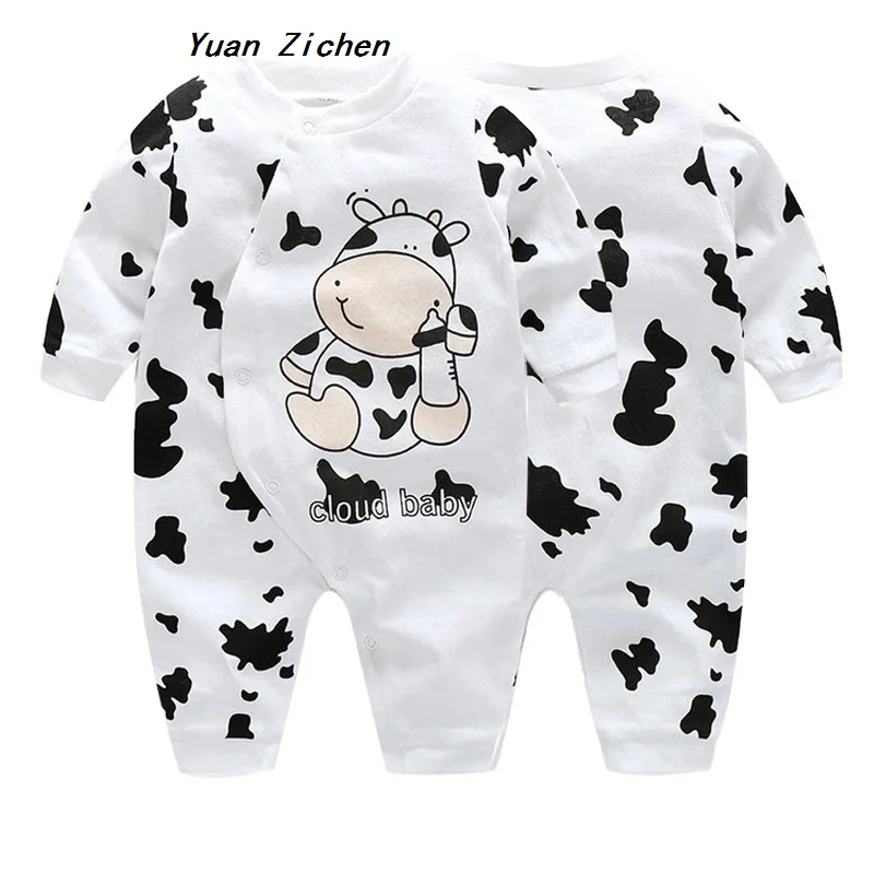 Baby Rompers clothes long sleeved coveralls for newborns Boy Girl Cartoon Dairy Cattle baby Clothing for Autumn/Winter