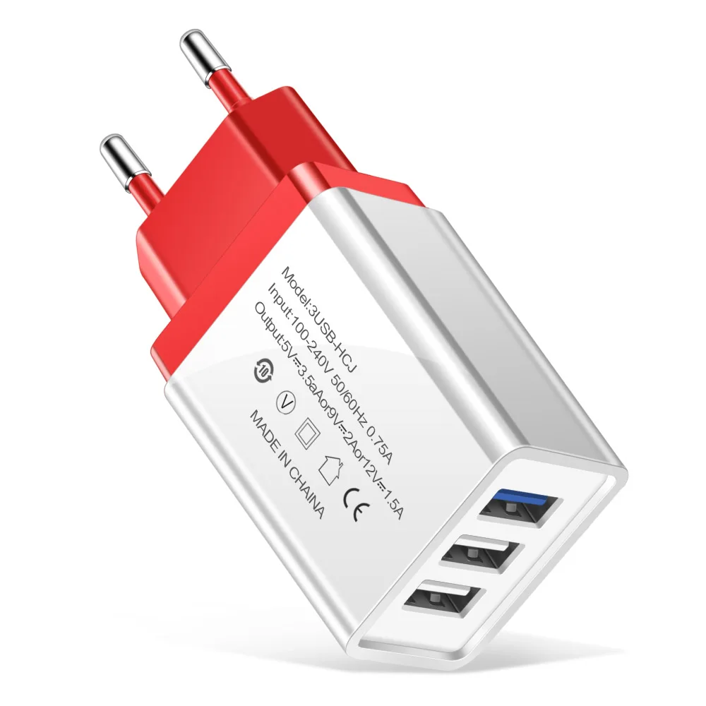 Crauch 5V2A 3U USB зарядное устройство адаптер ЕС США зарядное устройство для apple iphone samsung xiaomi huawei зарядное устройство micro usb кабель - Тип штекера: Red