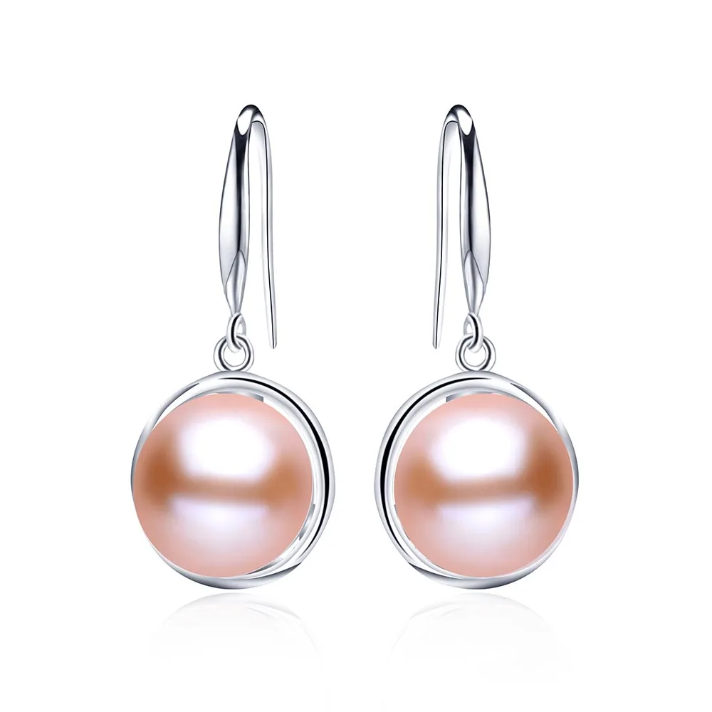 Женские Элегантные серьги-капли из натурального пресноводного жемчуга, серебро 925, высокое качество, 9-10 мм, ювелирные изделия из настоящего жемчуга - Цвет камня: pink pearl