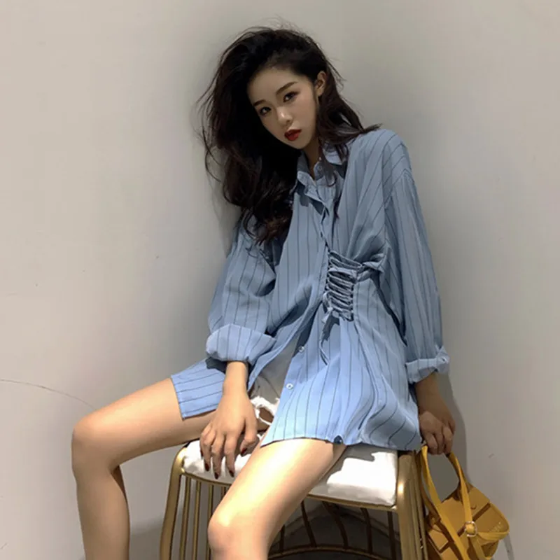 

Mazefeng 2019 New Spring Women Blouses Female Asymmetrical Casual Shirts Loose Striped Style Women Shirts Ladies Vintage Shirts