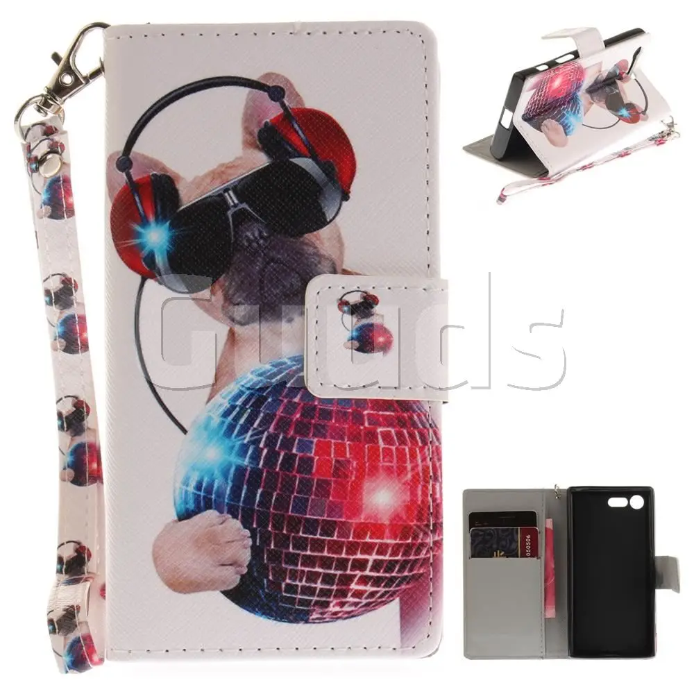Fashion Dog Hand Strap Leather Wallet Case for Sony Xperia X Compact X Mini