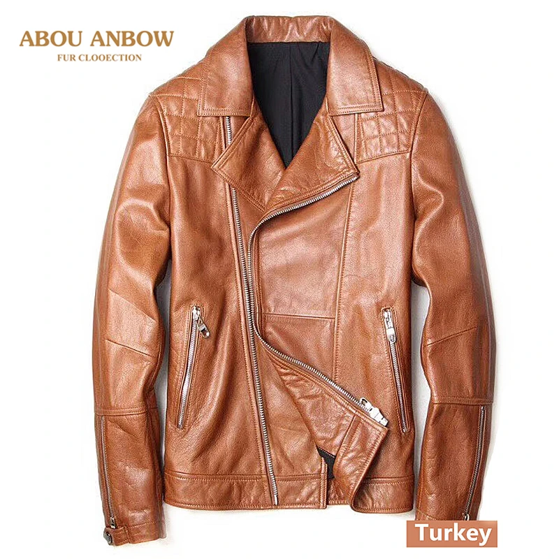 Abou Anbow Frayed Cowhide Natural Leather Jacket Autumn Moto &amp Biker Hand Rubbing Short Model Outerwear Coat | Мужская одежда