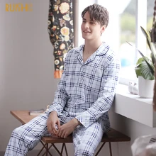 J& Q/Новинка, пижама Hombre Invierno, хлопковая одежда для сна, кардиган, клетчатая Ночная рубашка и штаны, высококачественный брендовый Мужской комплект домашней пижамы