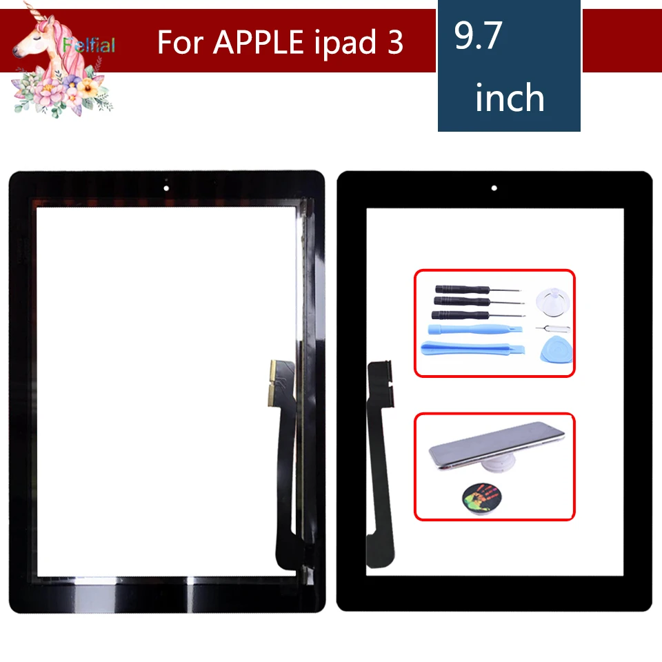 For IPad 3 3rd Gen A1416 A1430 A1403 9 7 LCD TP With And Adhesive Digitizer Front Glass 