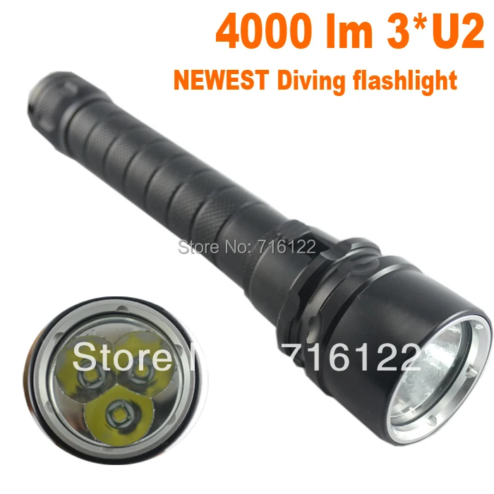 

new 4000Lm 100m Diving 3xCREE XML U2 LED Flashlight Torch Waterproof Light Free shipping
