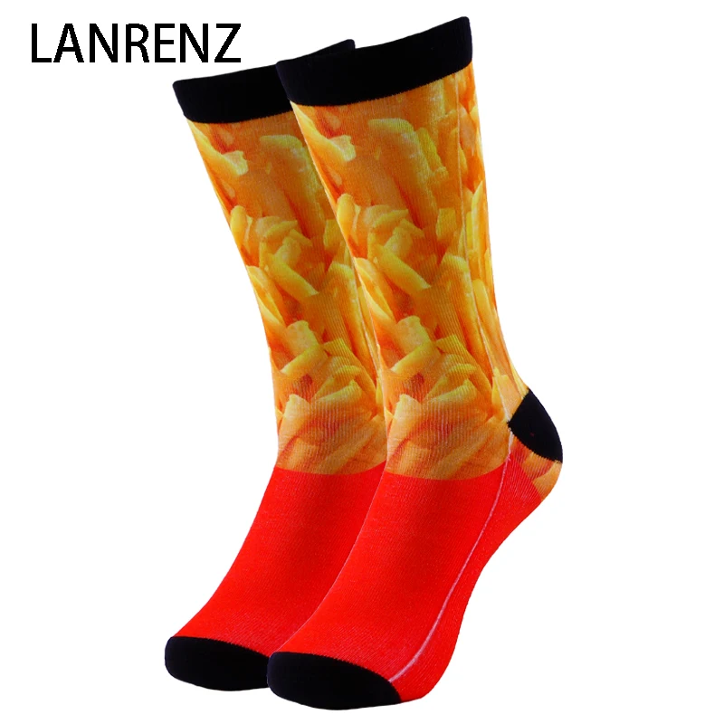 

2019 delicious fries printed Men and women fashion Funny socks 3d printed socks 200 knitting oil painting compression socks