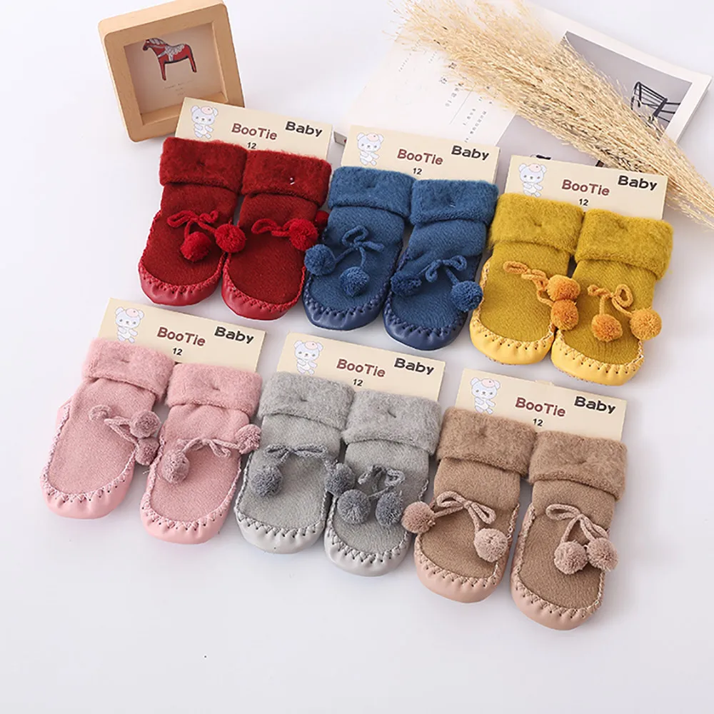 Infant Baby Boys Girls Solid Knit Floor Socks Toddler Kids Winter Warm Cotton Floor Socks Children Anti-Slip Fashion Step Socks