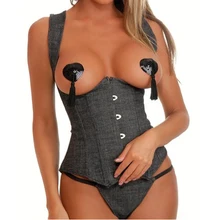Sexy Gray Lace Up Underbust Boned Waist Cincher Corset Shaper S-2XL