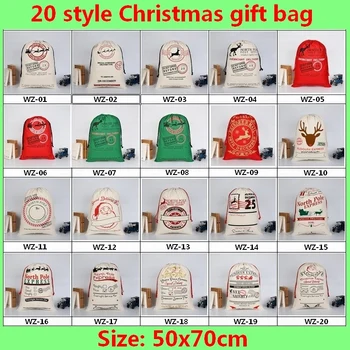 

20 style 20pcs/lot 2018 new Christmas gift bag large canvas Santa sack reindeer organic heavy canvas drawstring bag