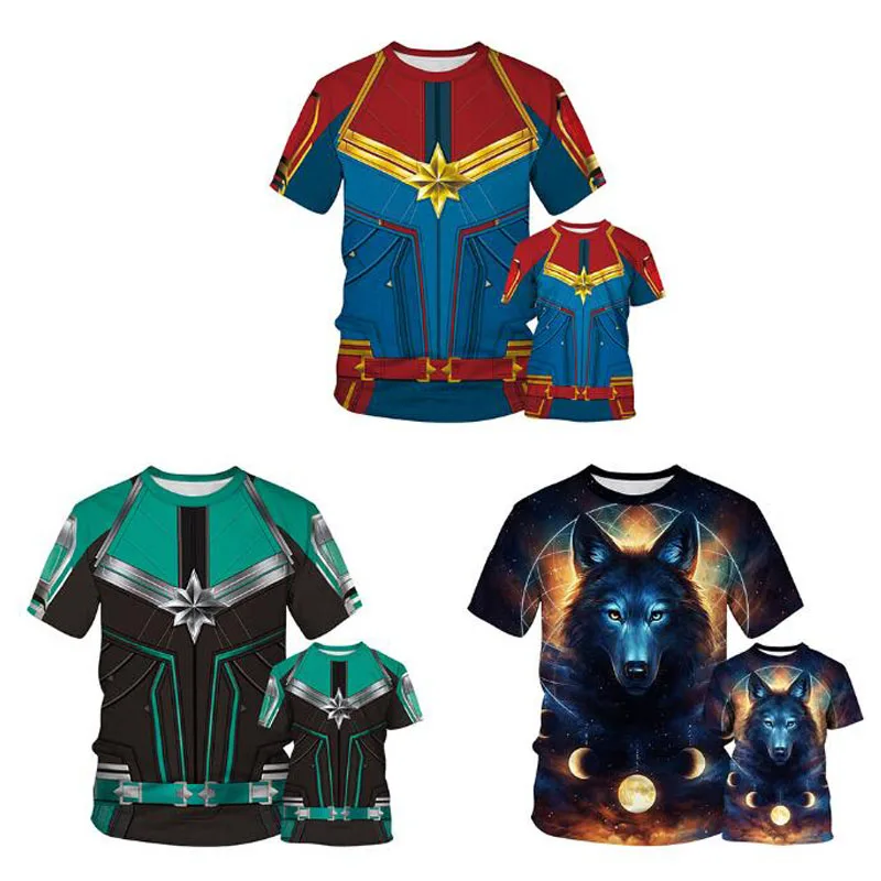 

ZSIIBO Best selling surprise captain wolf digital print short-sleeved Tshirt parent-child wear summer children's breathable tops