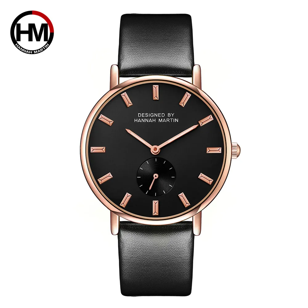 

Genuine Rose Gold Leather Design New Small Dial with Function Black Fashion Quartz Watch Waterproof Ladies Wristwatch For Women