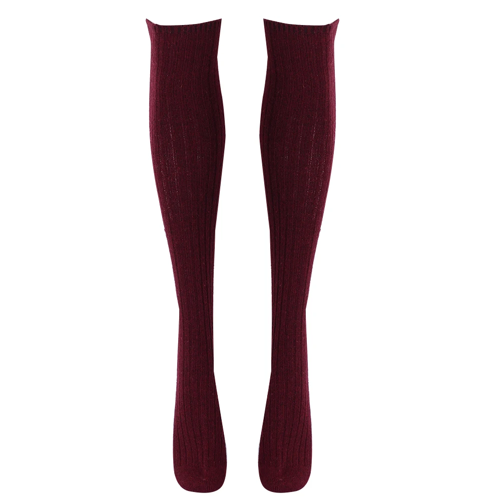New Women Lady Winter Warm Wool Soft Cable Knit Over knee Long Boot Crochet Cotton Thick Long Stockings Thigh-High Legging Black - Цвет: Бургундия