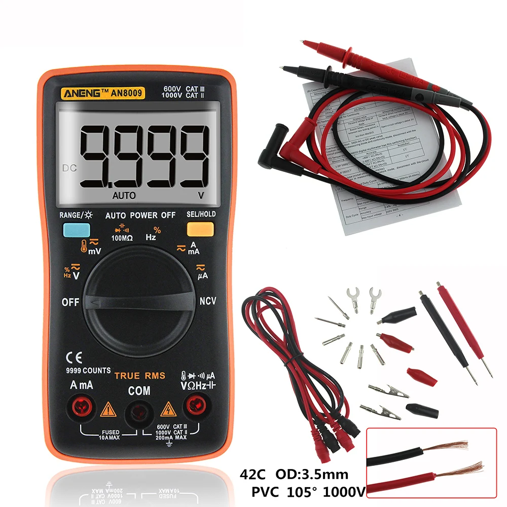 Koop AN8008 AN8009 Auto Range Digitale Multimeter 9999 telt AC DC Amperemeter Voltmeter Ohm Transistor Power multi meter Test