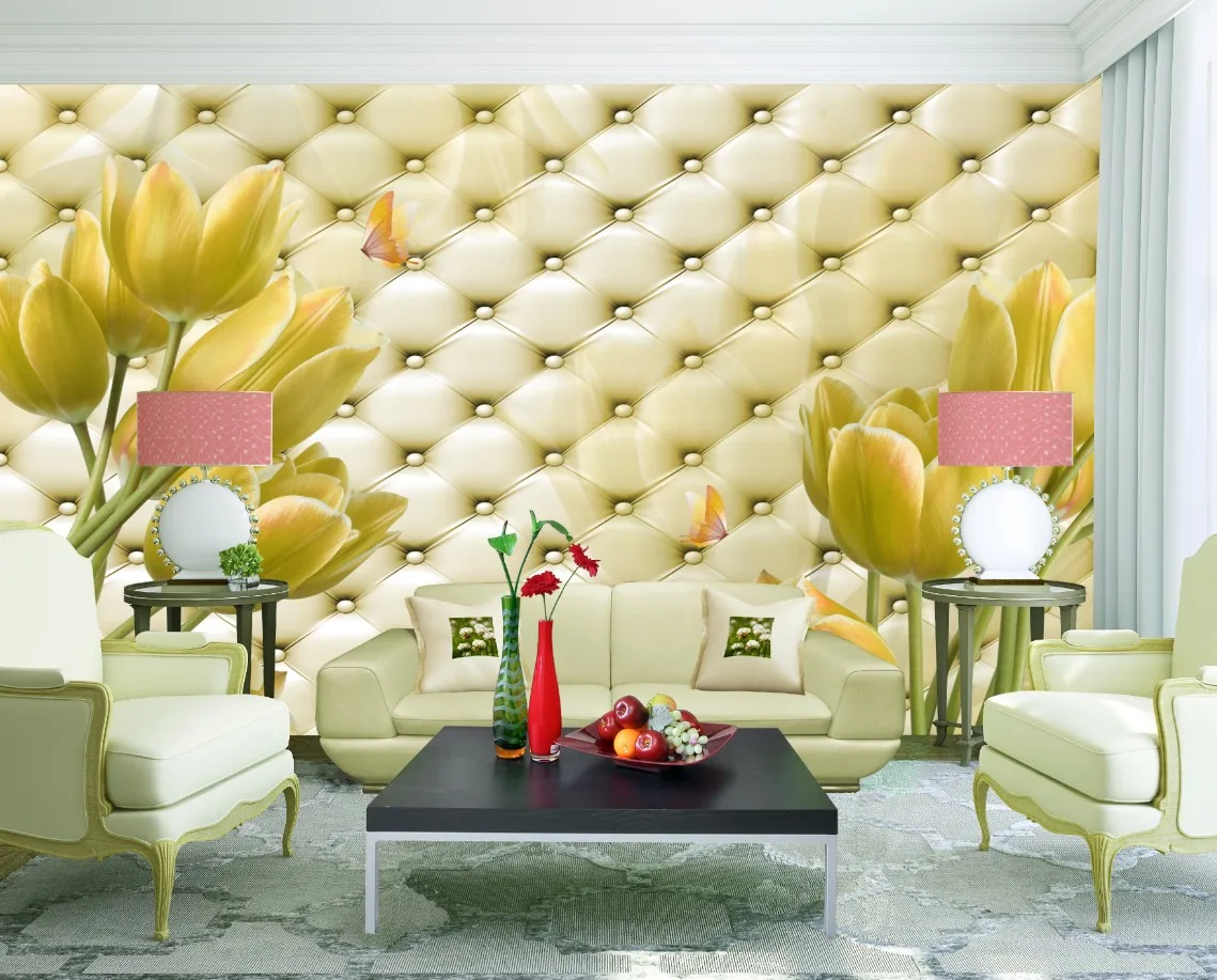 Romantic Tulips Dancing on Soft Roll Wallpaper 3D Wall Mural Rolls