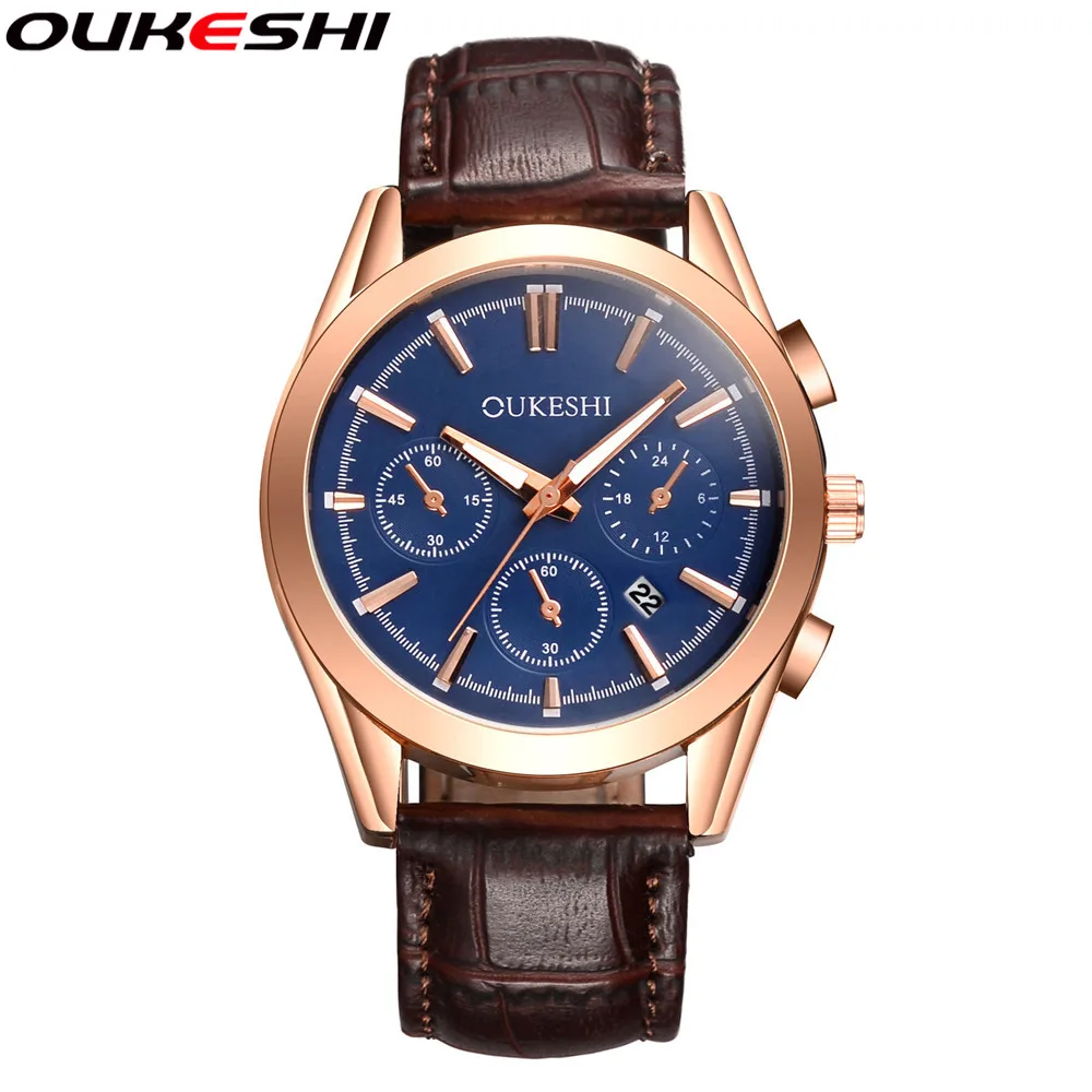 OUKESHI Brand Watch Luxury Men Wristwatch Fashion Waterproof Leather Business Quartz Watch with Date Calendar Relogio