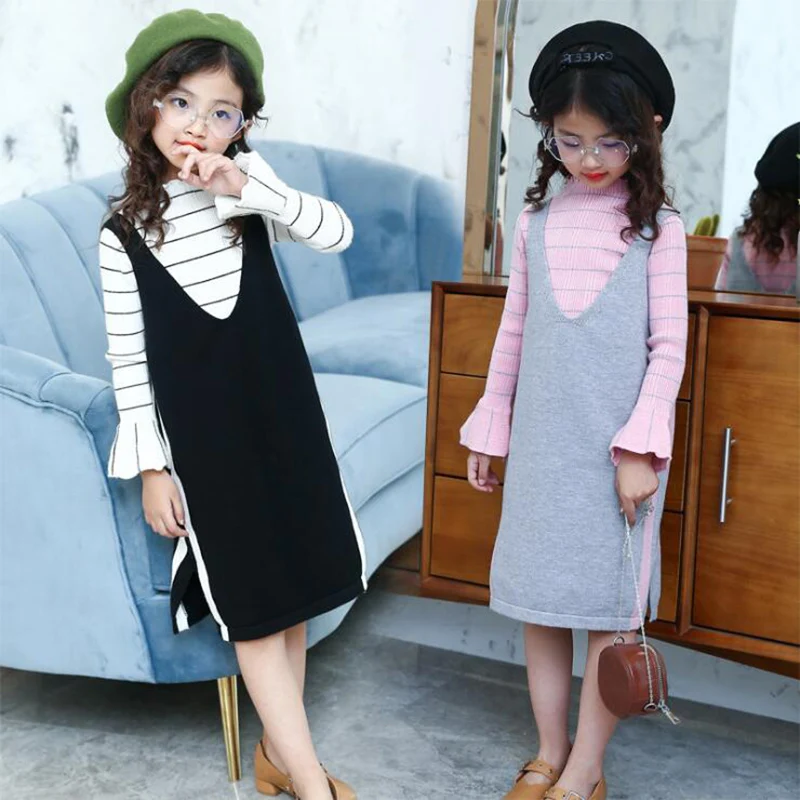 New Striped Turtleneck Knitting Shirt + Knitting Vest Dress For ...