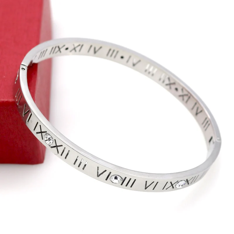 Zircon Bracelet 4mm 6mm Roman Numerals Women Fashion Jewelry Bangles