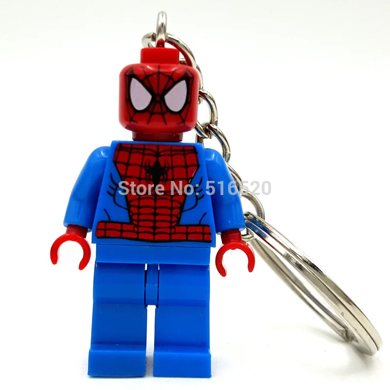 

Spiderman Super Hero Keychain For Keys Custom KeyRing Marvel keychain DIY Handmade Key Chain Building Blocks Toys