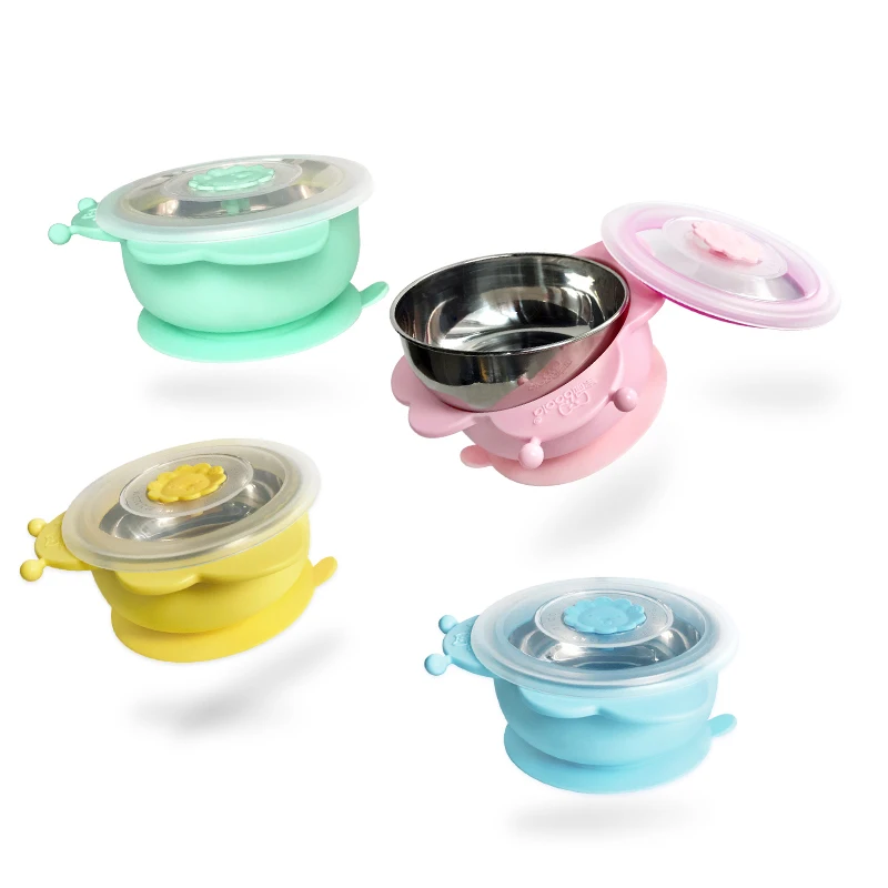 

Sisi&Tommy NewStainless Steel Children Tableware Suction Bowl Baby Feeding Dish Food Container With Sucker 280ml