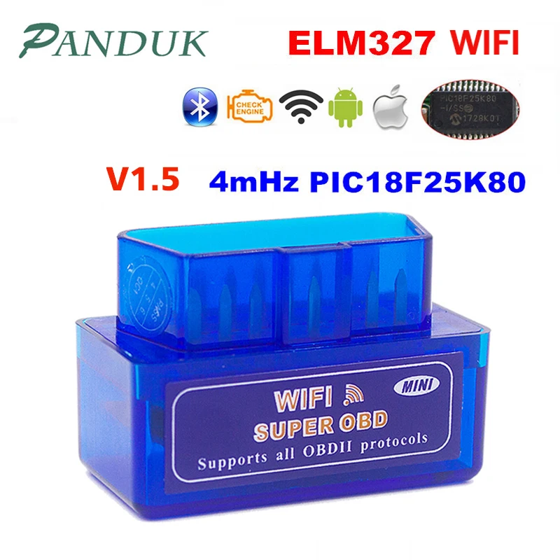 

PANDUK ELM327 V1.5 Bluetooth/WIFI Car Diagnostic Tool Chip PIC18F25K80 Obd2 Scanner For Car Code Reader Work Android/IOS 12V
