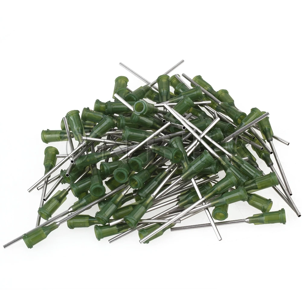 

CNBTR 100pcs Green Industrial Dispensing Blunt Needle Tip For Liquid Adhesive Glue 14Ga