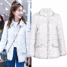 Женская куртка, новая мода, высокое качество, дизайнерская, отложной воротник, однобортная, длинный рукав, твид, женская короткая верхняя одежда