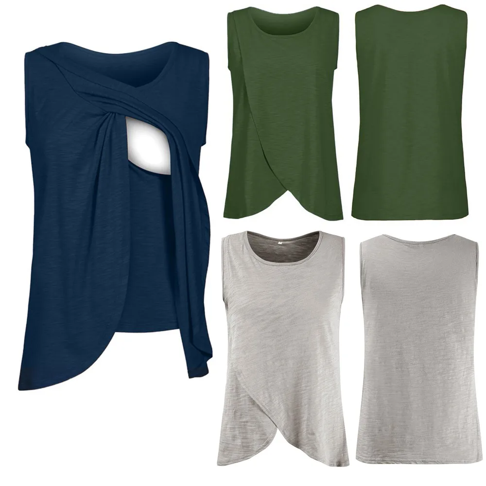 

Summer Women Pregnant Maternity Nursing T Shirts Women's Maternity Nursing Wrap Top Cap Sleeveless Double Layer Blouse Tee