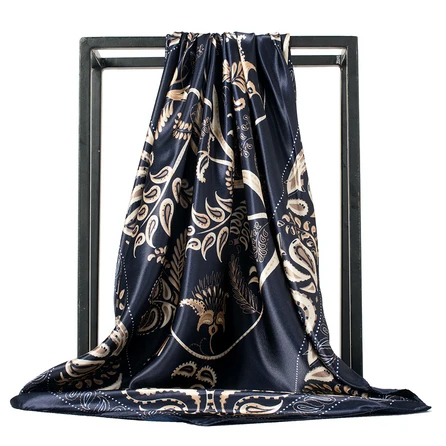 Шелковый шарф женский роскошный бренд Модный платок атласные шали большой размер 90*90 см квадратный шелковый платок для волос/головной платок хиджаб носовые платки - Цвет: C182