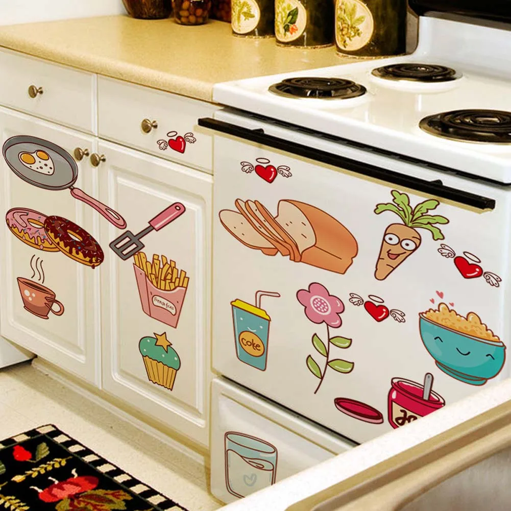 Cartoon Kitchen Refrigerator Door Stickers Decorative Stickers Food Fruit Removable Wall Sticker