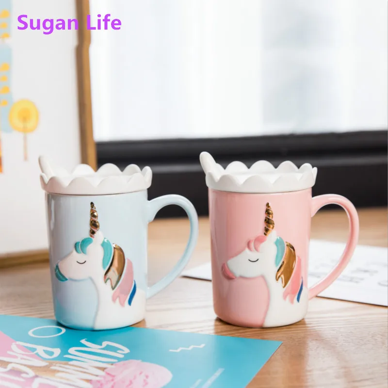 

Sugan Life Novelty 3D Glod Unicorn Coffee Mug With Spoon Crown Lid Creative Drinking Coffee Tea Milk Juice Cup Christmas Gift