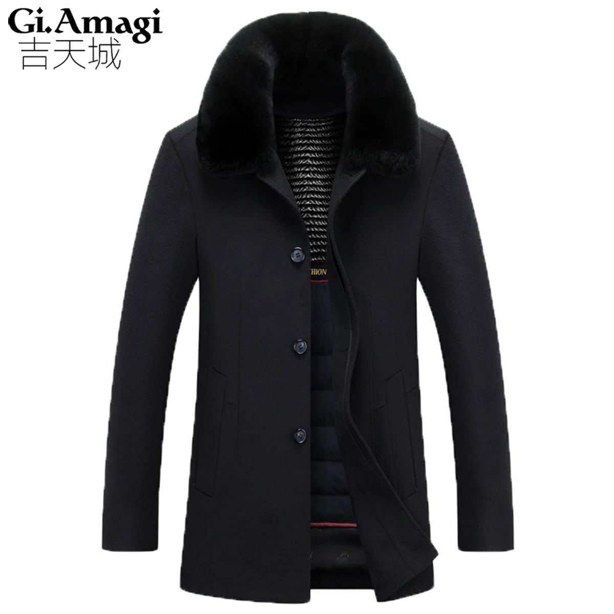Men's Wool Coats & Jackets Winter Cashmere Jacket Man Removable fur