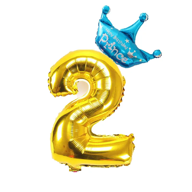 40 inch Gold Number figure foil Balloons 1 2 3 4 5 6 7 8 Years old kid boy girls Birthday Crown Foil Balloon Decoration Supplies