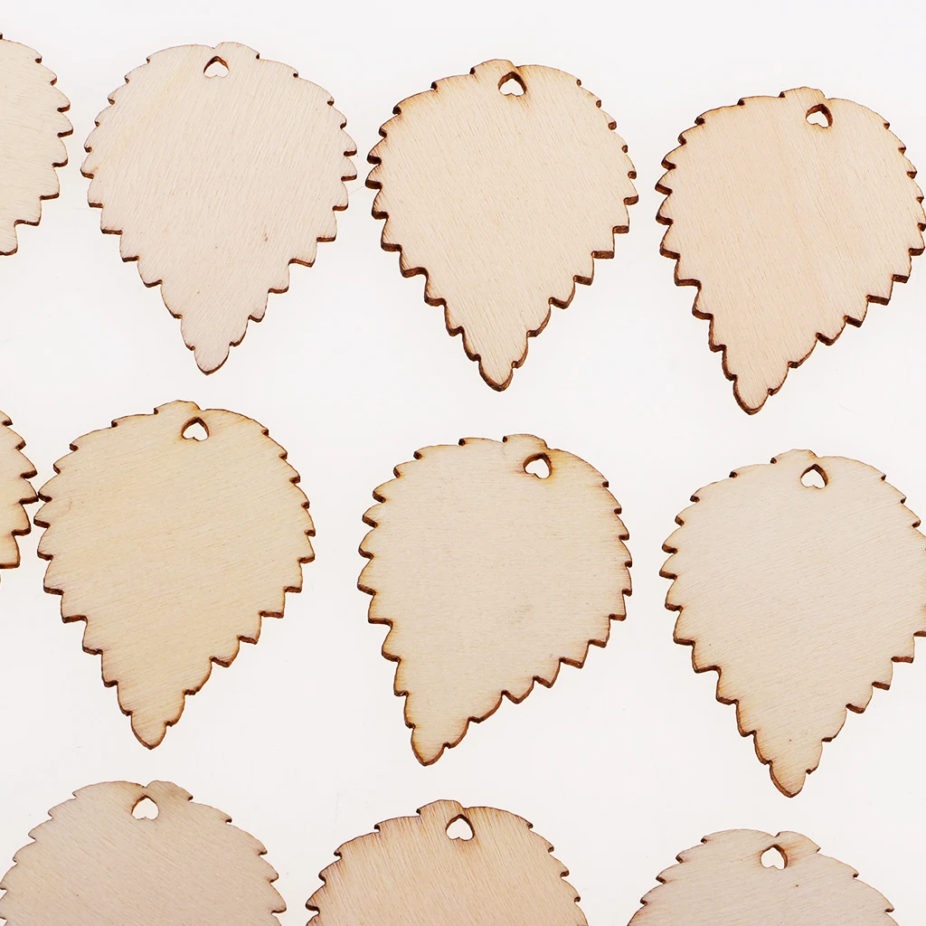 20pcs Wooden Tags Leaf Shaped Wood Cutout Hanging Embellishments Decoration
