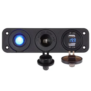 

Dual USB Socket Charger 2.1A 2.1A with LED Voltmeter 12V Power Outlet ON-OFF Toggle Switch for Car Boat Marine RV Camper Vehicle