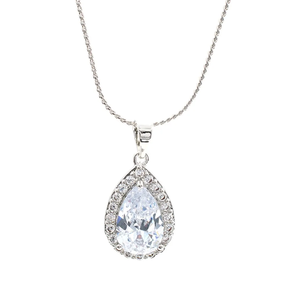 

Crystals Rhinestone CZ Bridal Wedding Necklace Pendant Chains Girl Jewelry PE002