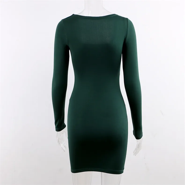 Forefair Long Sleeve Sexy Bodycon Dress Women Club Autumn Basic Solid Square Neck White Red Black Woman Mini Dress Winter