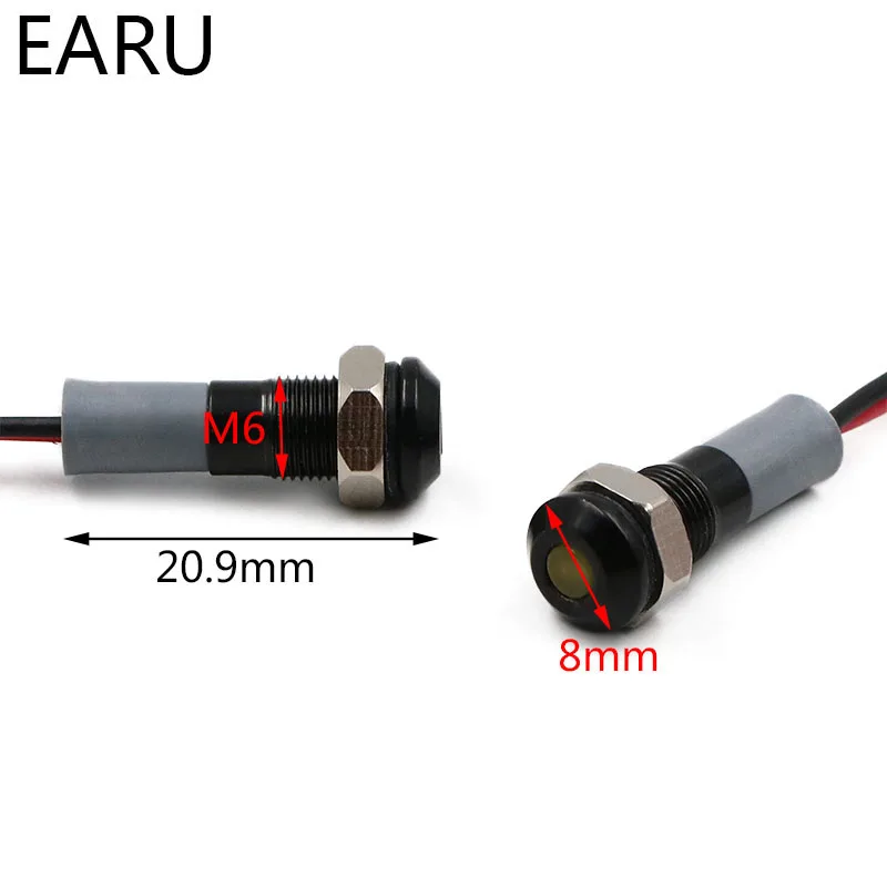 Черный корпус с плоской головкой 6 мм водонепроницаемый IP67 металлический Предупреждение льная светового Индикатора лампа пилотный провод 5 в 12 В 24 в 110 В 220 В красный синий