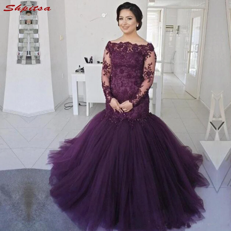 

Plus Size Lace Mother of the Bride Dresses for Weddings Long Sleeve Mermaid Prom Evening Groom Godmother Dresses