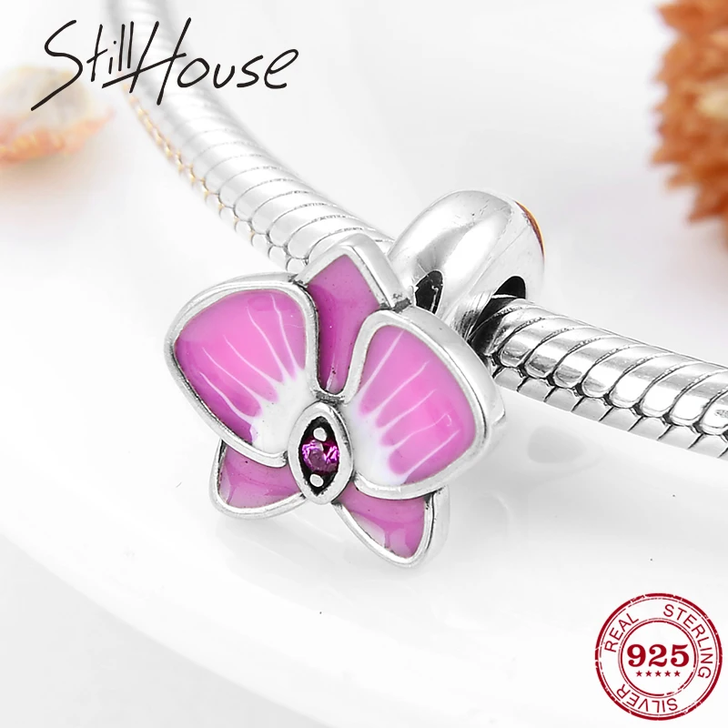 

High quality 925 Sterling Silver Pink Enamel Flowers Charms Stopper Spacer Beads fit Charm Pandora Bracelets Jewelry Making
