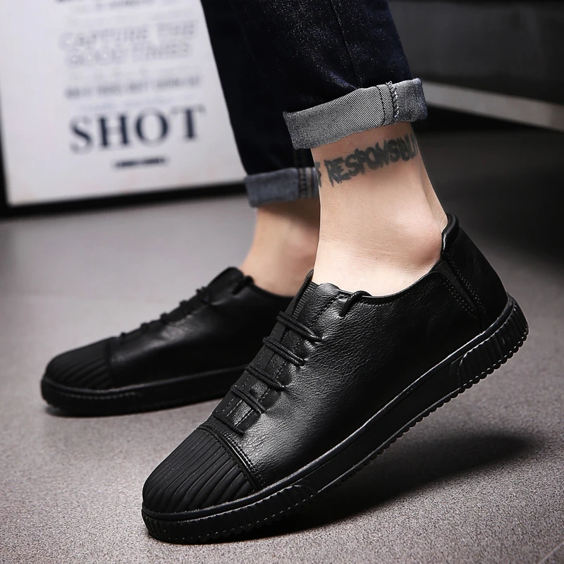 

New Arrival Hot Style Men Shell head Real leather elastic tight sports trend retro men' s shoes twist British style plate shoes