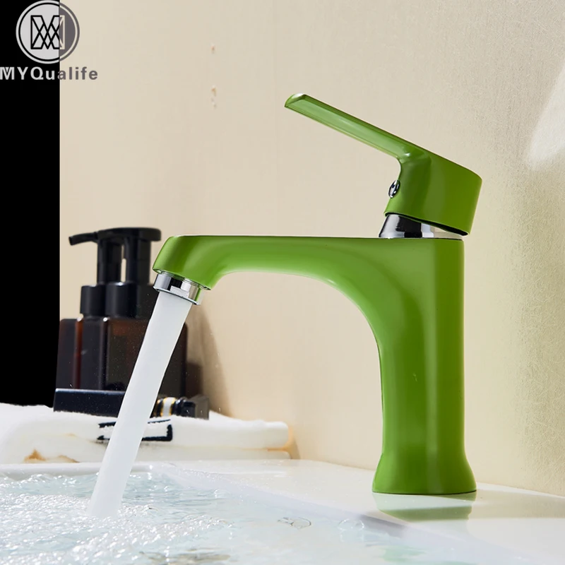 Green Basin Faucet Single Lever Hot Cold Water Bathroom Mixer Tap