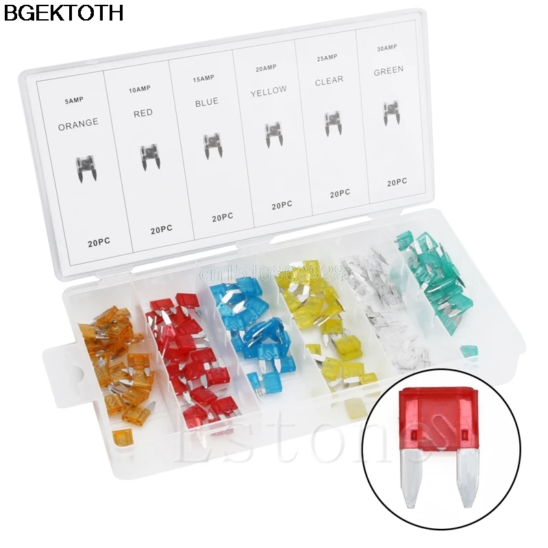 1set 120Pcs Mini Size Fuses 5 30 AMP Auto Car Truck Blade SUV Fuse Box